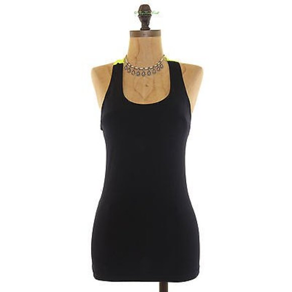 Caelum Skylar Nordstrom Tank Top Size M Shelf Bra T-Back Black Lime EUC B76 - Picture 3 of 5